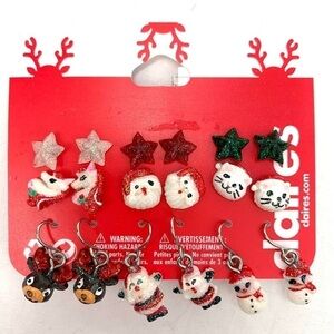 Claire’s Holiday Pierced Earrings Set of 9-Stars, Cats, Santa, Unicorns
